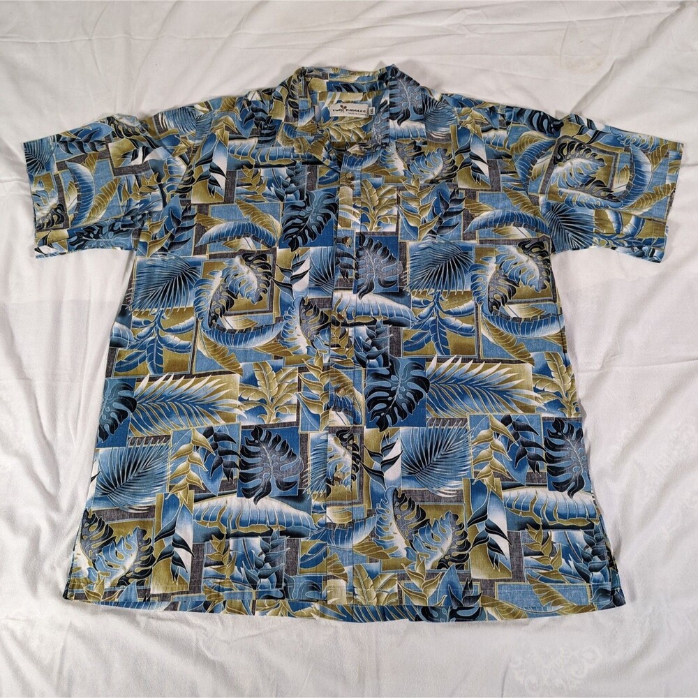 Vintage Two Paddles Men's Hawaiian Aloha Shirt Leaves Foliage Pattern Size XXL